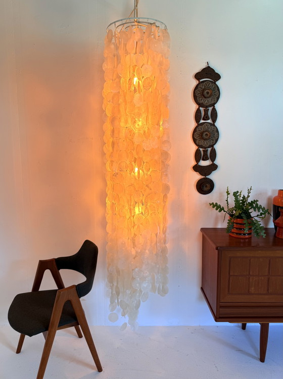 Image 1 of Lampada vintage XXL (200 cm) in conchiglia di capiz, Italia '80