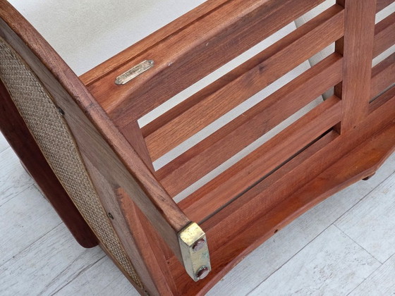 Image 1 of Anni '70, divano danese a 2 posti di Klaus Wettergren, tessuto di cotone, rete per mobili, legno di teak.