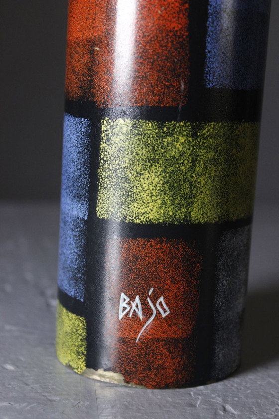 Image 1 of Vintage modernist design brass painted roller vase in the style of Mondrian, Italy, 1950s