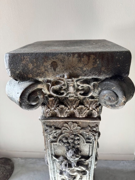 Unique French Pedestal - Column with Stunning Patina and Ornaments