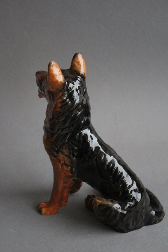 Image 1 of Goebel German Shepherd, large seated porcelain German Shepherd figurine, rare vintage animal figure