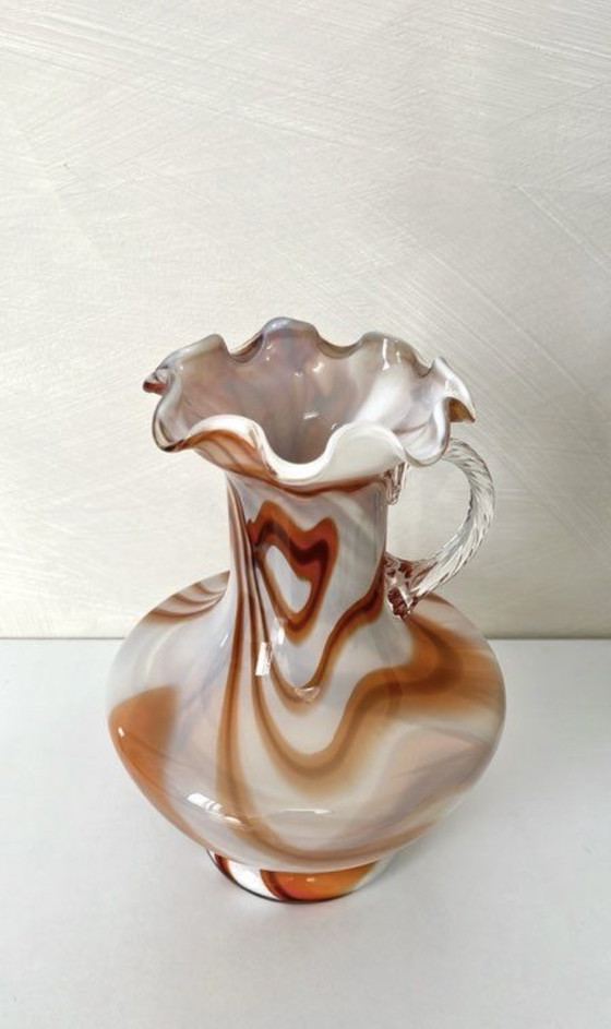 Image 1 of Vintage Murano opalen vaas, oranje en wit, jaren 70