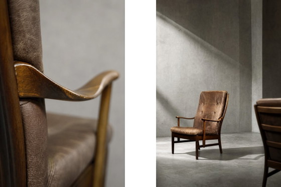 Image 1 of Dänischer Mid-Century Hochsessel aus moderner Buche und braunem Leder von Farstrup Møbler, 1970er Jahre