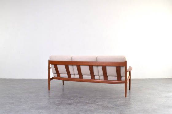 Image 1 of Deense teakhouten en wollen sofa uit het midden van de 20e eeuw, ontworpen door Grete Jalk voor France & Søn, jaren 60.