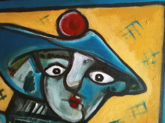 Image 1 of T. van Steenbergen "Picasso with dachshund" 50 x 60 cm