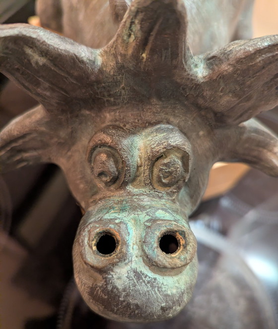 Image 1 of Bronzen olielamp in drakendesign