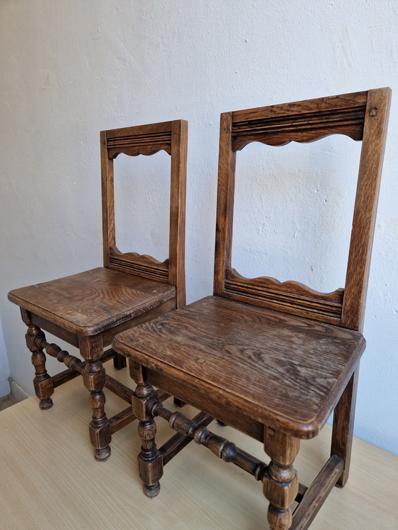 Image 1 of 2x Antique Chairs With Open Back Turned Legs Century