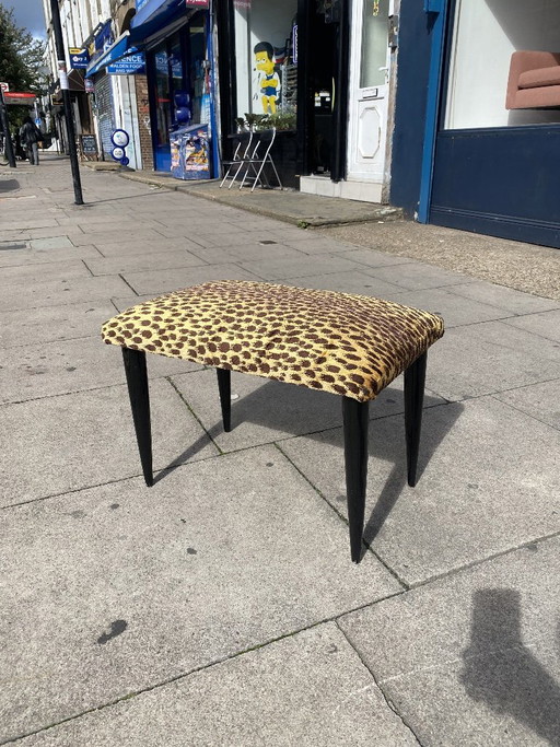 Paolo Buffa 1950s Italian Ebonized Stool In Jim Thompson Silk Cheetah Velvet Animal Midcentury Modern Restored And Upholstered