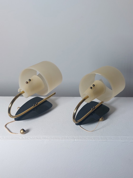 Image 1 of Coppia di lampade da parete vintage di metà secolo in ottone Geru