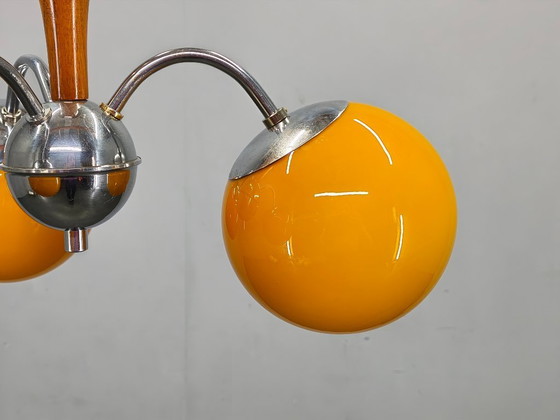 Image 1 of Bauhaus Chandelier with Colored Glass Globes, Czechoslovakia, 1930s