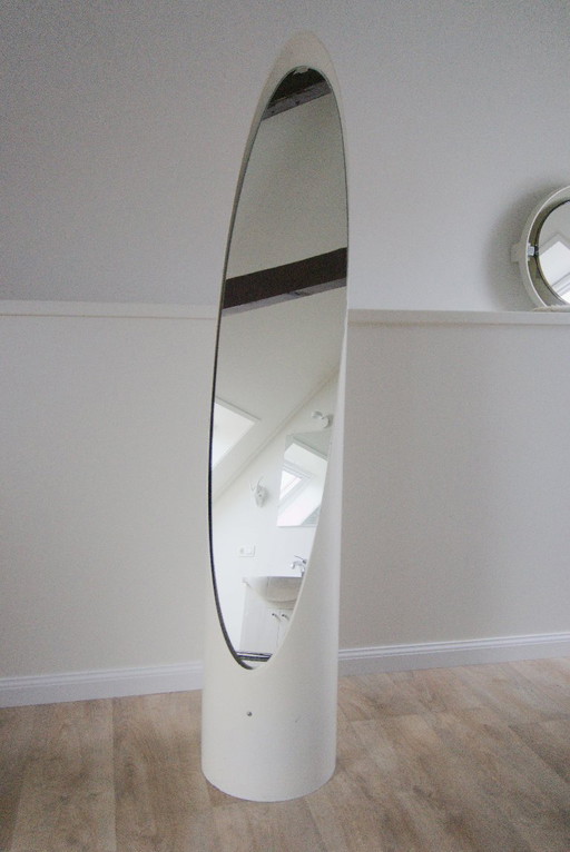Roger Lecal “Lipstick” Floor Mirror, signed Chabrières & Cie, France 1976 – Space Age Design Classic