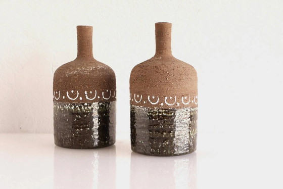 Image 1 of Scandinavian mid-century modern brutalist pottery vases by Hellström for Nittsjö, Sweden, set of 2