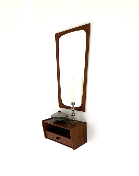 Image 1 of Vintage Danish teak mirror + hallway cabinet, CFC Silkeborg ‘60
