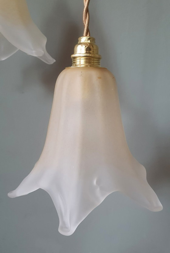 Image 1 of Set di 2 lampade a sospensione vintage in vetro di Murano a forma di calice