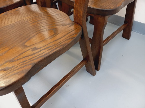 Image 1 of Set of 6 vintage brutalist oak chairs from the 1950s