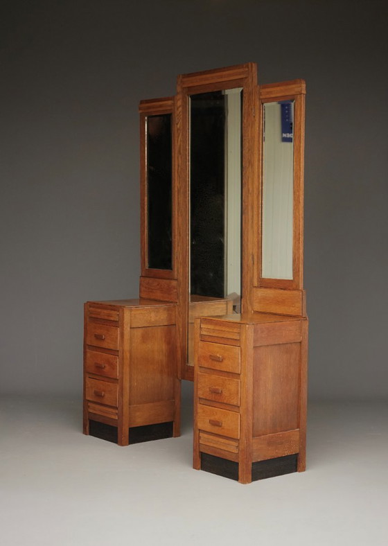 Image 1 of Haagse School Art Deco Dressing Table in oak. 1930s