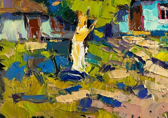 Image 1 of Original Oil Painting Day Village Landscape Village under summer