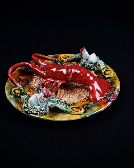 Image 1 of Lobster plate in barbotine Caldas da Rainha Majolique Palissy earthenware
