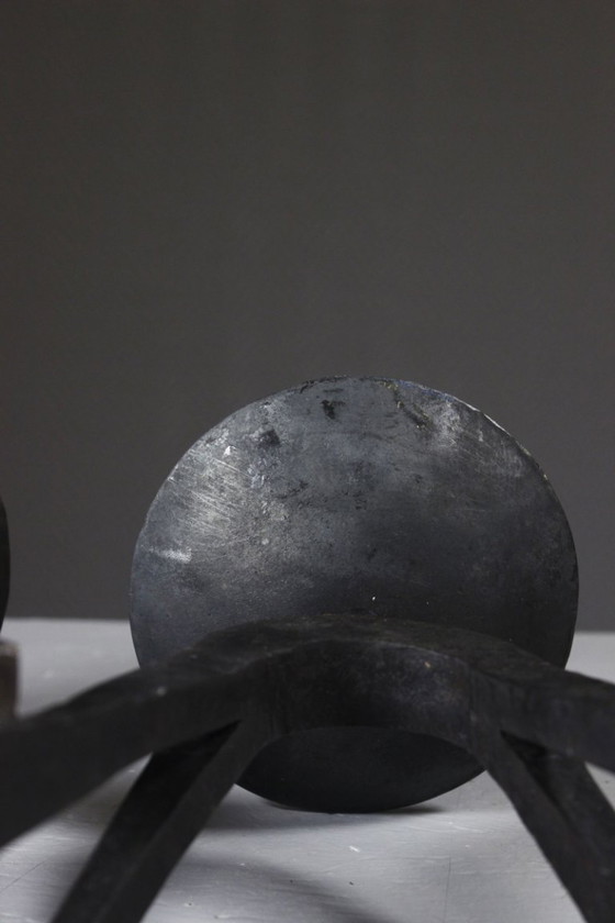 Image 1 of Pair of wrought iron candlestick holders, brutalist modernist design, 1950s
