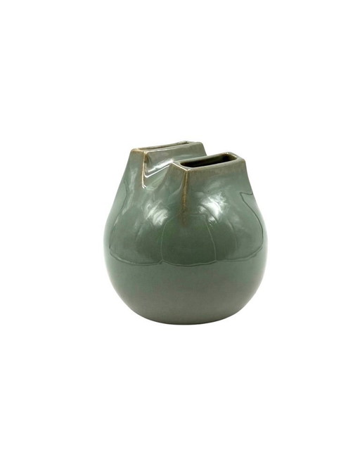 Mid-century Modern green spherical stoneware vase, Franco Bucci Italy ca. 1970