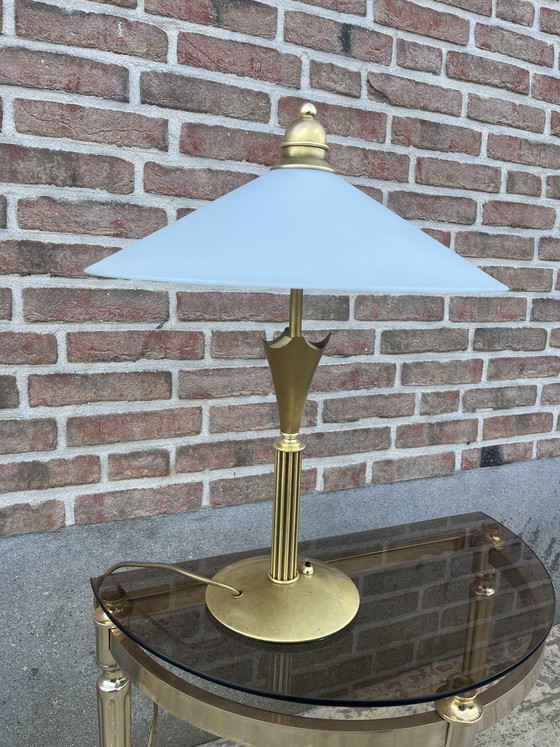 Image 1 of Vintage art deco style messing tafellamp, prachtige zware messing lamp gemaakt voor Frantzen exclusieve verlichting in Italië