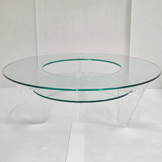 Image 1 of Vintage 1980s Round Coffee Table in Textured Plexiglas & Glass by Jeannot Cerutti