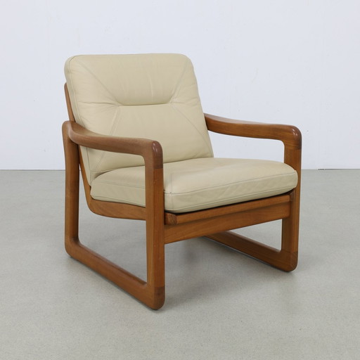 Fauteuil Cuir & Teck + Tabouret Poul Jeppesen Holstebro Danemark