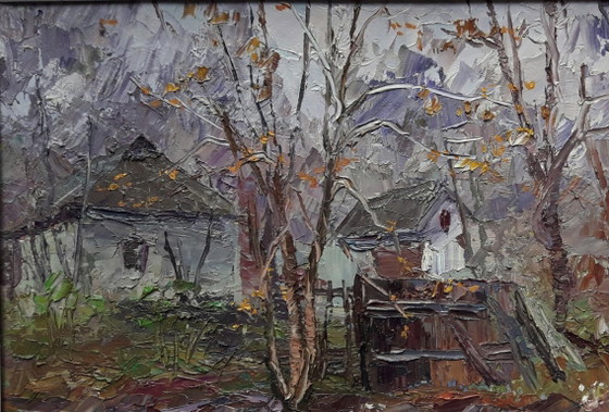 Origineel olieverfschilderij Landelijk Landschap Dorpshuis Herfst Verlaten Erf – Schilderijen & Tekeningen (photo 8 of 8)