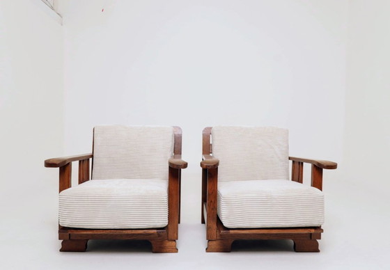 Image 1 of Vintage armchair brutalism style off white corduroy 1960
