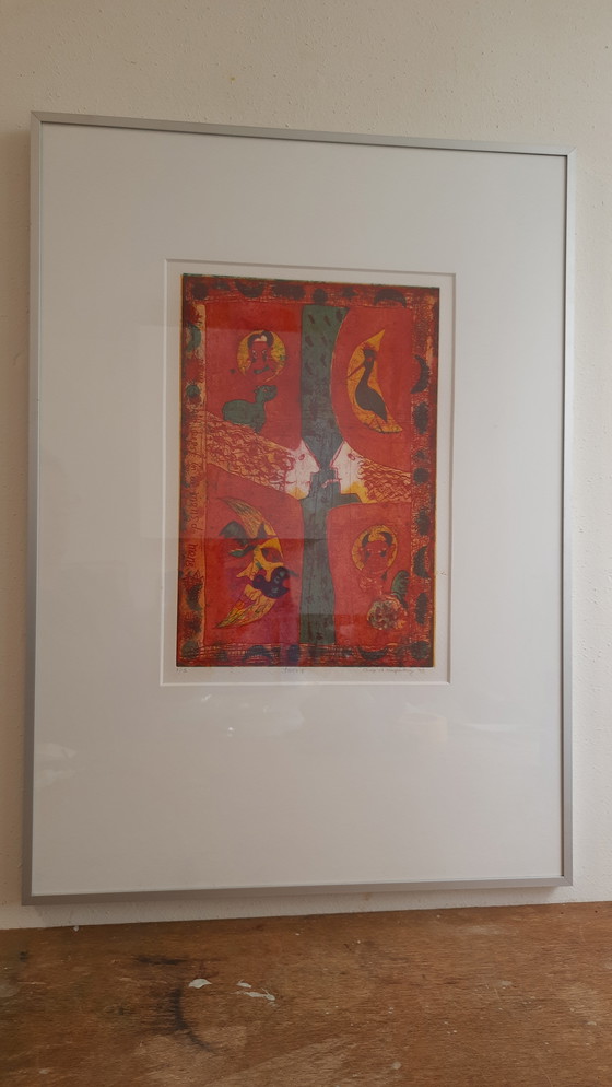 Image 1 of 1x Grabado en color 'fresco 7' - Ansje van den Muyzenberg