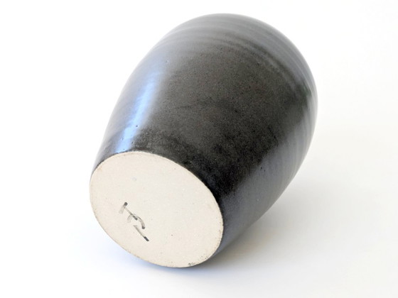 Image 1 of Vintage Studio Aardewerk Amfora Vaas | Zwart & Goud Glazuur | Japandi Minimalistisch Keramiek