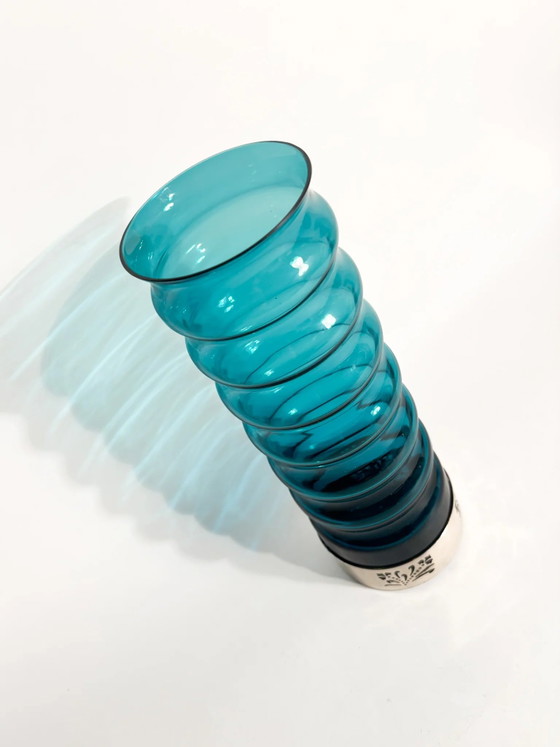 70s Cylindrical Blue Glass and Silver-Plated Metal Vase – Murano Glass (photo 8 of 9)