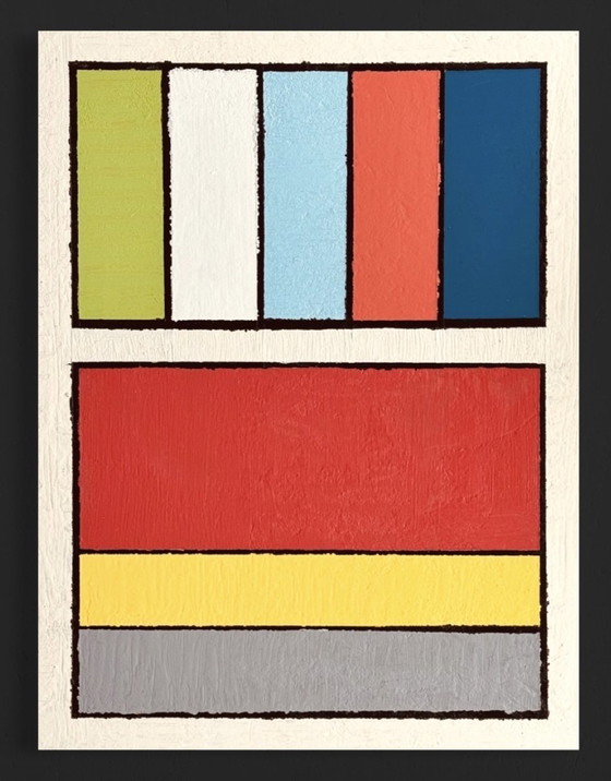 Image 1 of Shozo Hirai - Prachtig constructivistisch schilderij circa 1980