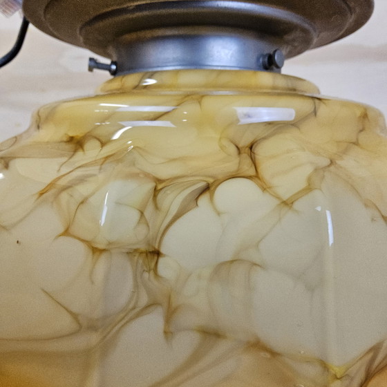 Image 1 of Plafonnier Art Déco ancien en verre marbré (jaune/orange)