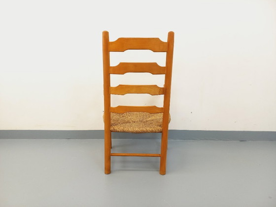 Image 1 of Vintage fauteuil van beukenhout en stro uit de jaren 50.