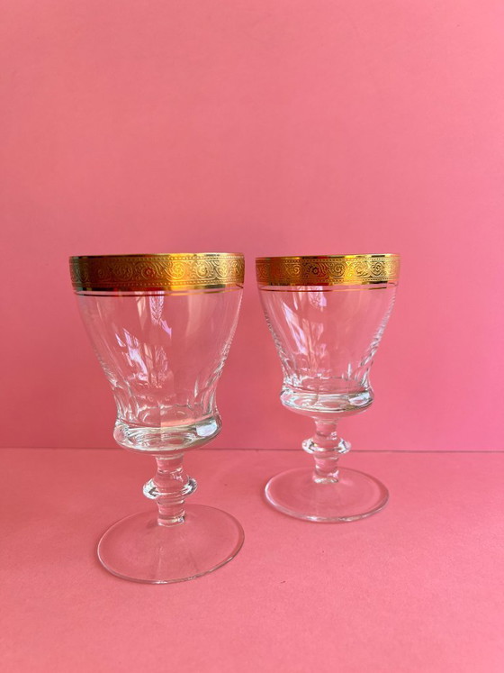 Image 1 of 6x Theresienthal Weinglas Likörglas Kristallglas „Concorde“ – 24K Goldrand – Mintonborte – Vintage