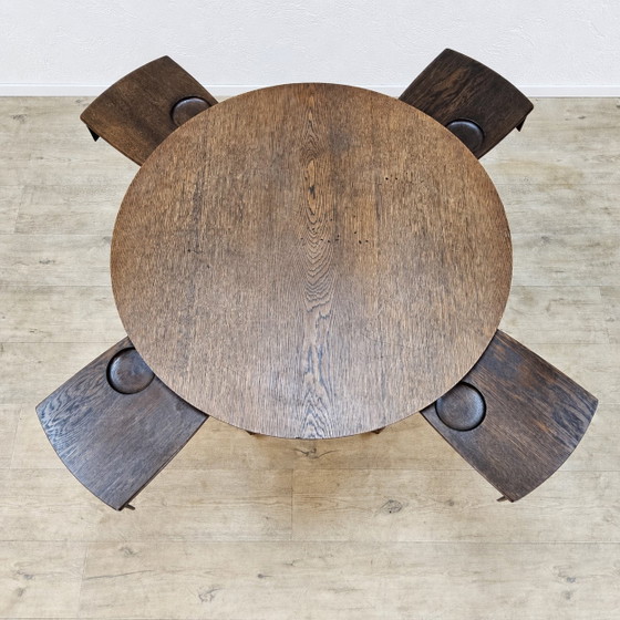 Image 1 of Antieke Eiken houten Art Deco Speeltafel / kaart tafel  / ronde eettafel (uitschuifbaar)