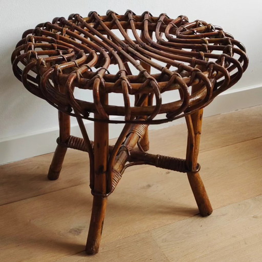 Vintage Stool Rattan Ottoman Hocker Bamboo Footstool Rattan Stool