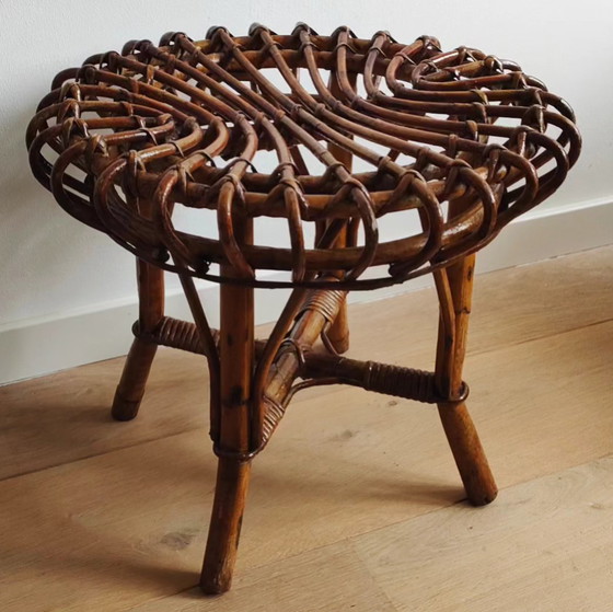 Image 1 of Vintage Stool Rattan Ottoman Hocker Bamboo Footstool Rattan Stool