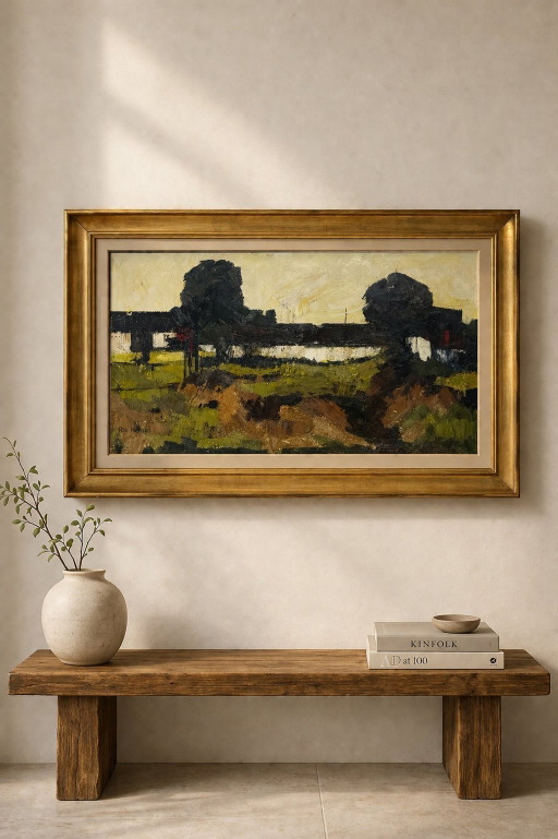Rik Herman – Pintura paisajística expresionista – Óleo sobre lienzo – 130 x 82 cm – schilderijen tekeningen