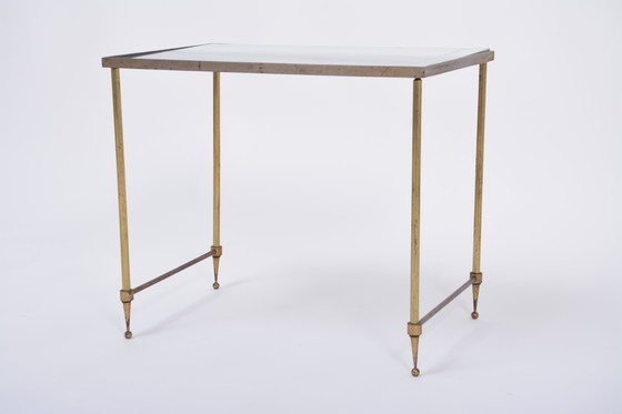 Image 1 of Hollywood Regency Brass and Glass Nesting Tables in the Style of Maison Jansen, Set of 3
