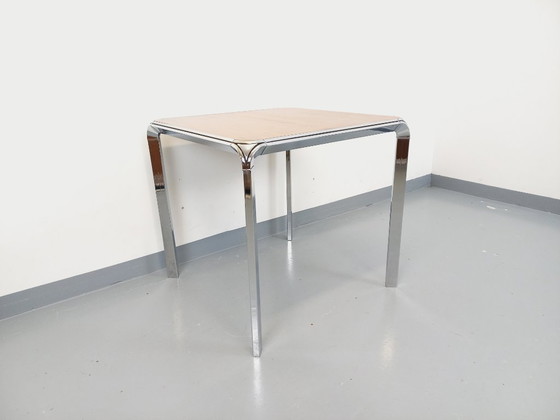 Image 1 of Tavolo da pranzo quadrato vintage Pierre Paulin in palissandro e metallo cromato degli anni '70