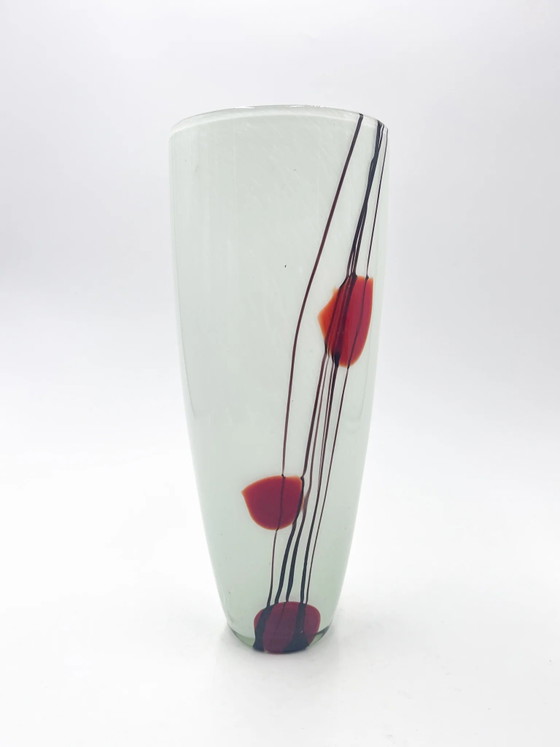 70s White Murano Glass Vase with Red and Black Decorations (photo 5 of 11)