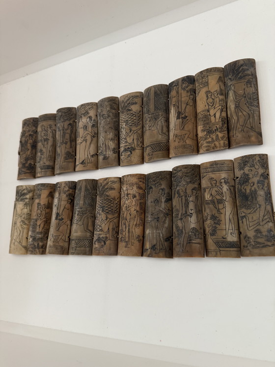 Image 1 of Pannelli del Kama Sutra intagliati a mano su osso, Cina, XX secolo