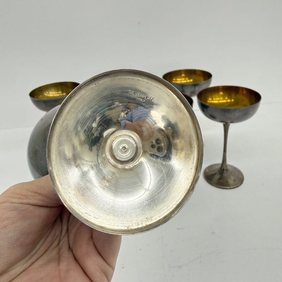 Image 1 of Set of 6 brass silver plated champagne coupes , 1970s Italy