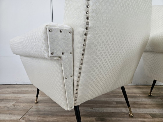 Image 1 of Sillones italianos de los años 50 en tela color crema con patas de hierro
