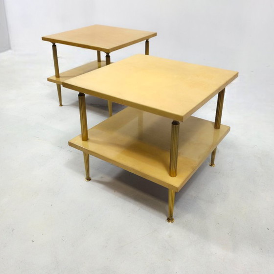 Image 1 of Conjunto de 2 mesas auxiliares Aldo Tura, diseño italiano de mediados de siglo, años 60.