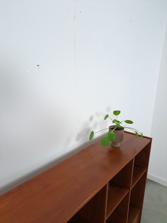 Image 1 of Danish teak wide LP cabinet with shelves, drawers and bar with mirror