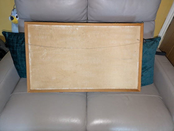 Cuadro al óleo de estilo antiguo de un pueblo de África Occidental sobre lienzo, 86 cm x 52 cm. (photo 6 of 10)