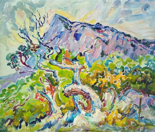 Origineel olieverfschilderij: Landschap, natuur, lenteochtend in de bergen – schilderijen tekeningen, Canvas